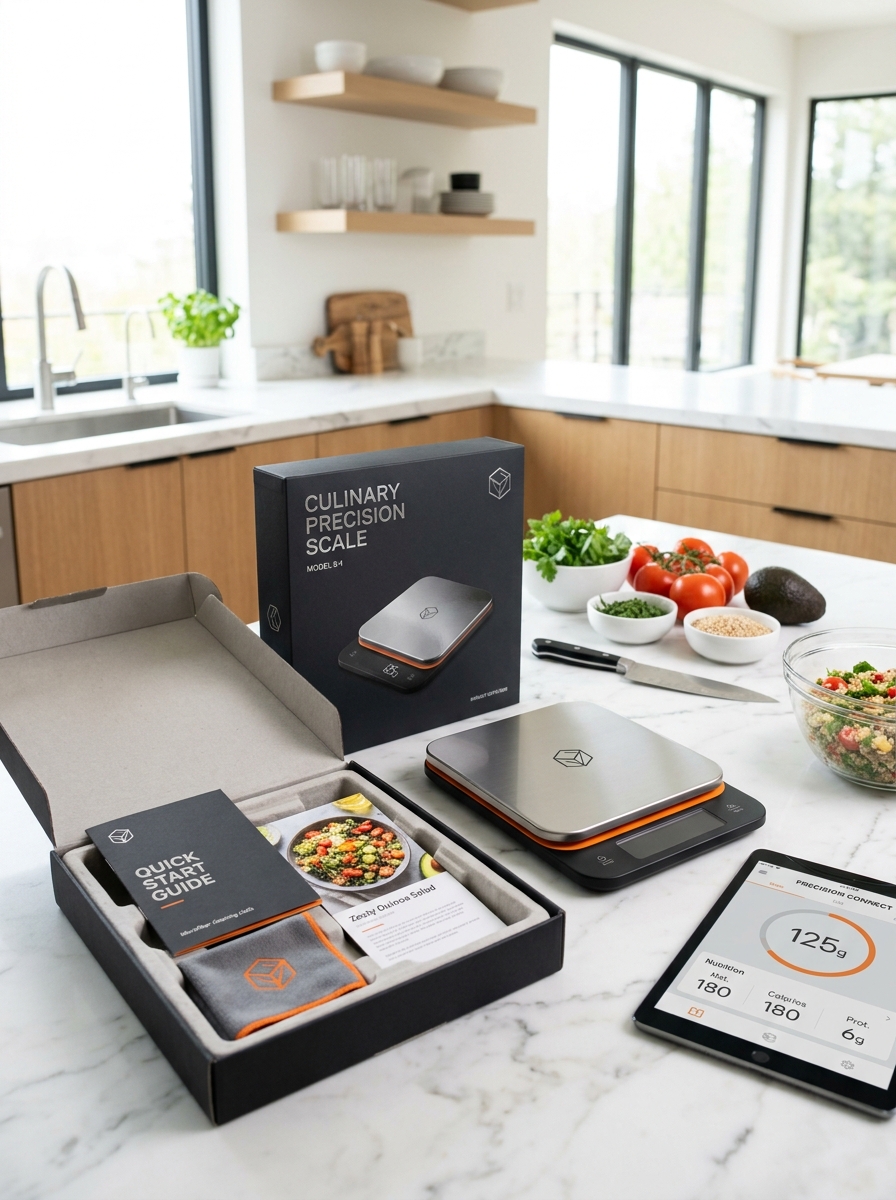 Mastering Visual Identity and Functional Concepts in Digital Kitchen Scale Packaging Design Image
