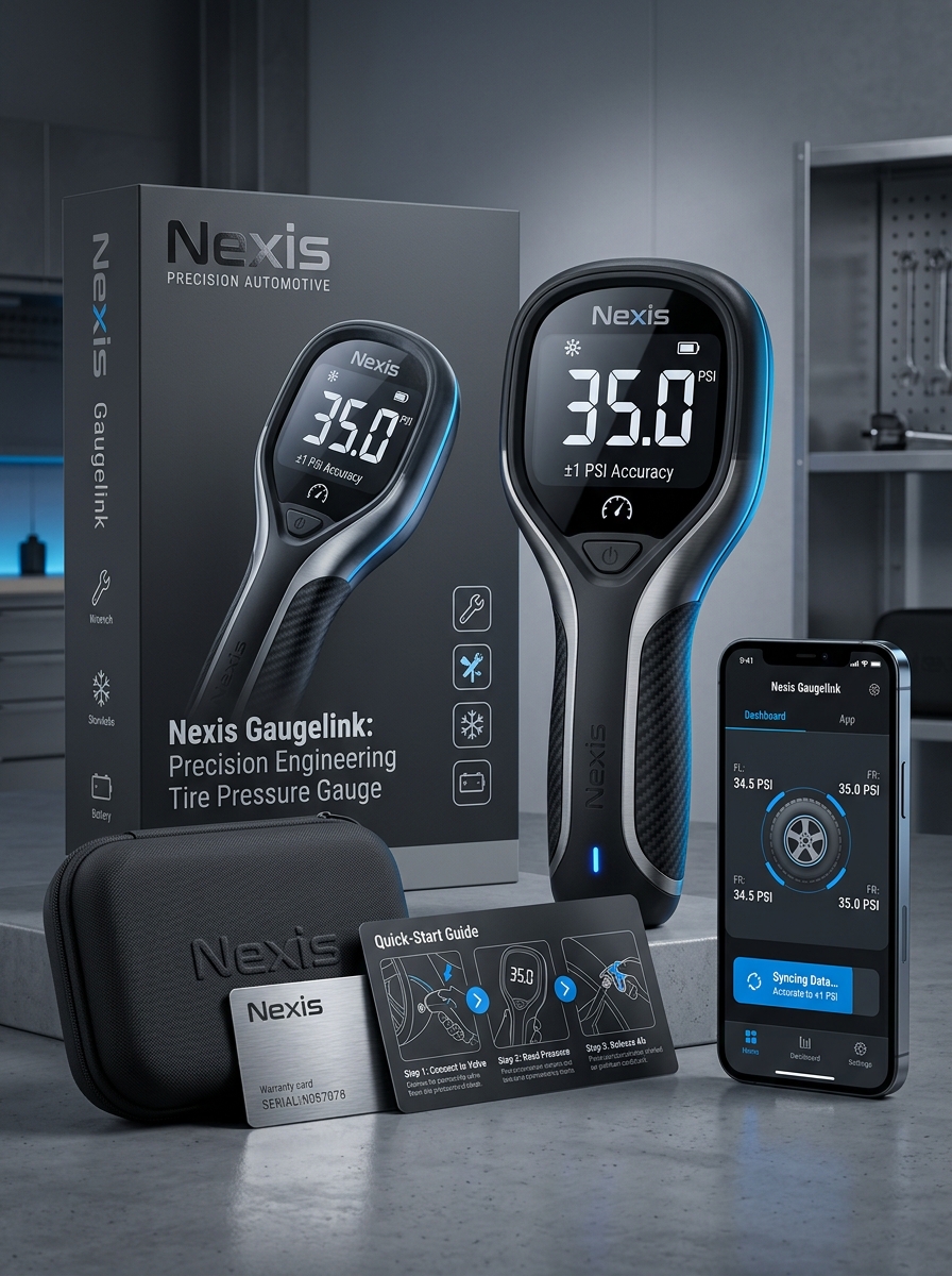 Innovative Digital Tire Pressure Gauge Packaging Design and Aesthetic Branding Essentials Image