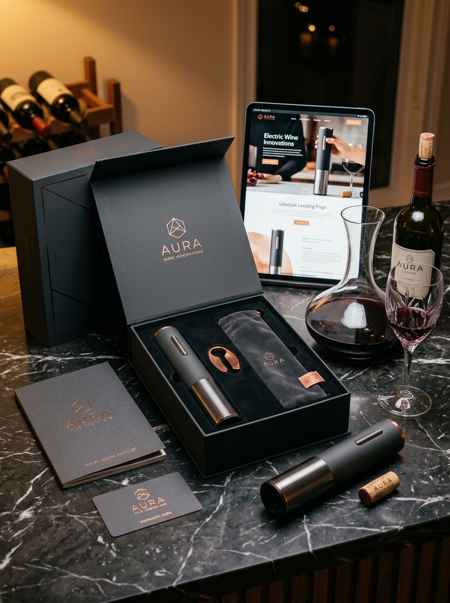 Electric Wine Opener Packaging: Mastering Aesthetic Identity and Conceptual Design Elements Image