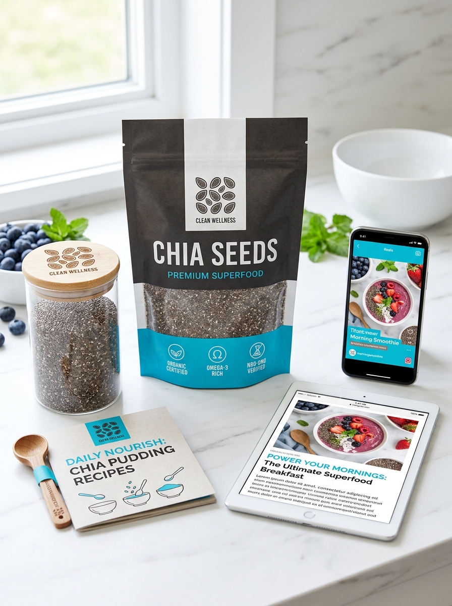 Design Principles and Visual Aesthetics for Organic Chia Seed Packaging Image