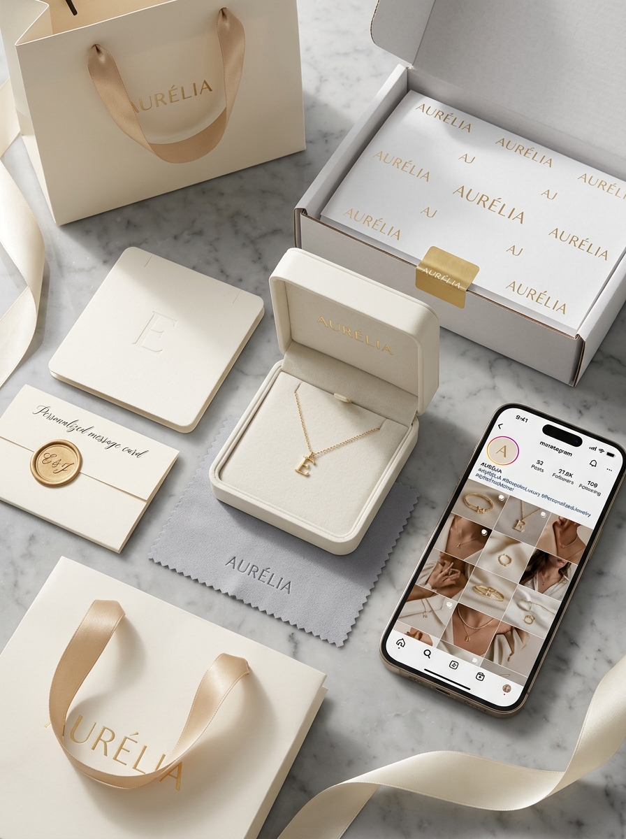 Elevating Brand Identity: Aesthetic Packaging Concepts for Personalized Initial Necklaces Image