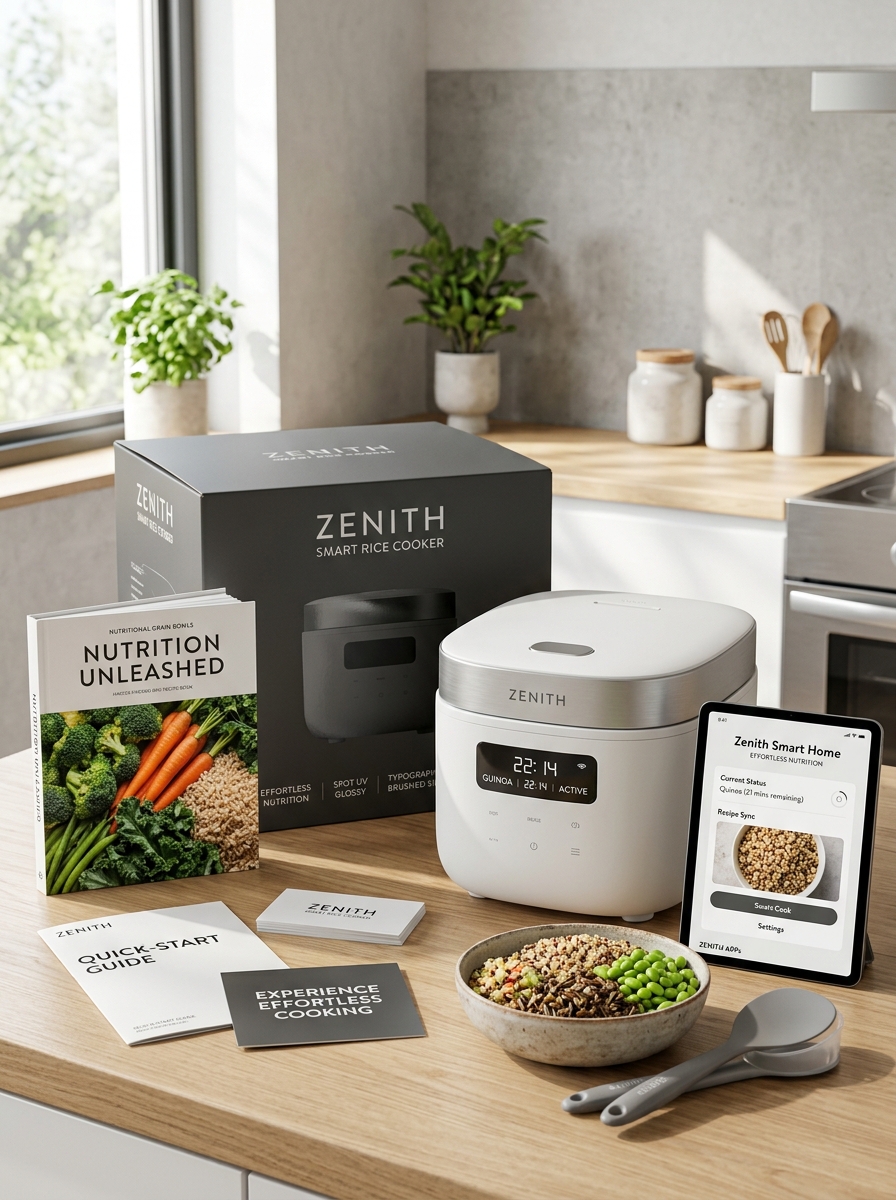 Essential Visual Elements for Aesthetic Rice Cooker Packaging Design Concepts Image