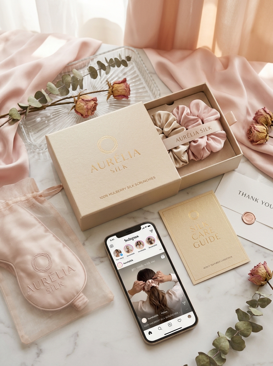 Silk Scrunchie Packaging Design: Aesthetic Principles and Brand Identity Image