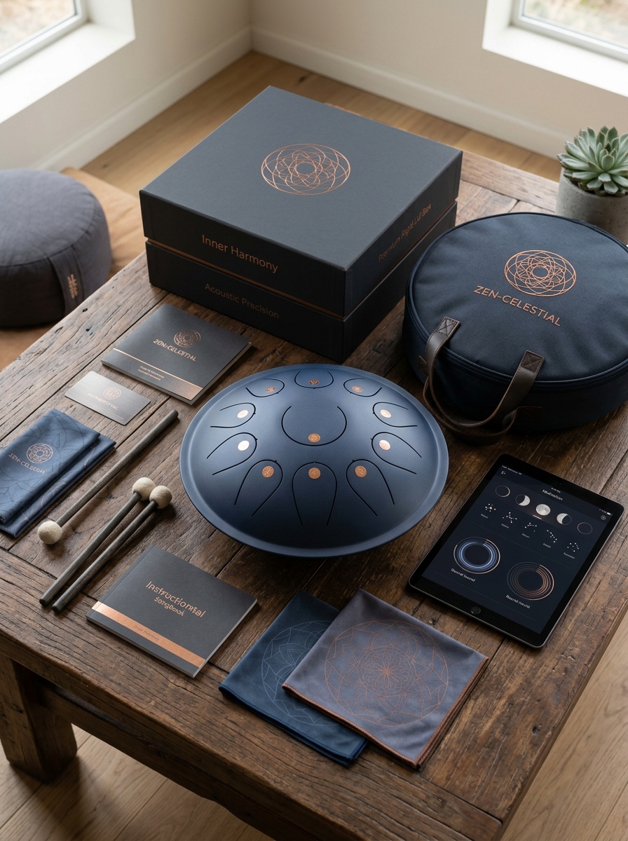 Mastering Steel Tongue Drum Packaging Aesthetics and Visual Design Concepts Image